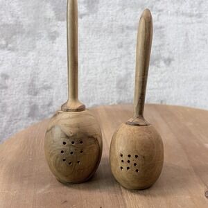 Hand Turned Wooden Salt & Pepper Shakers Maraca Style Vintage‎ MCM